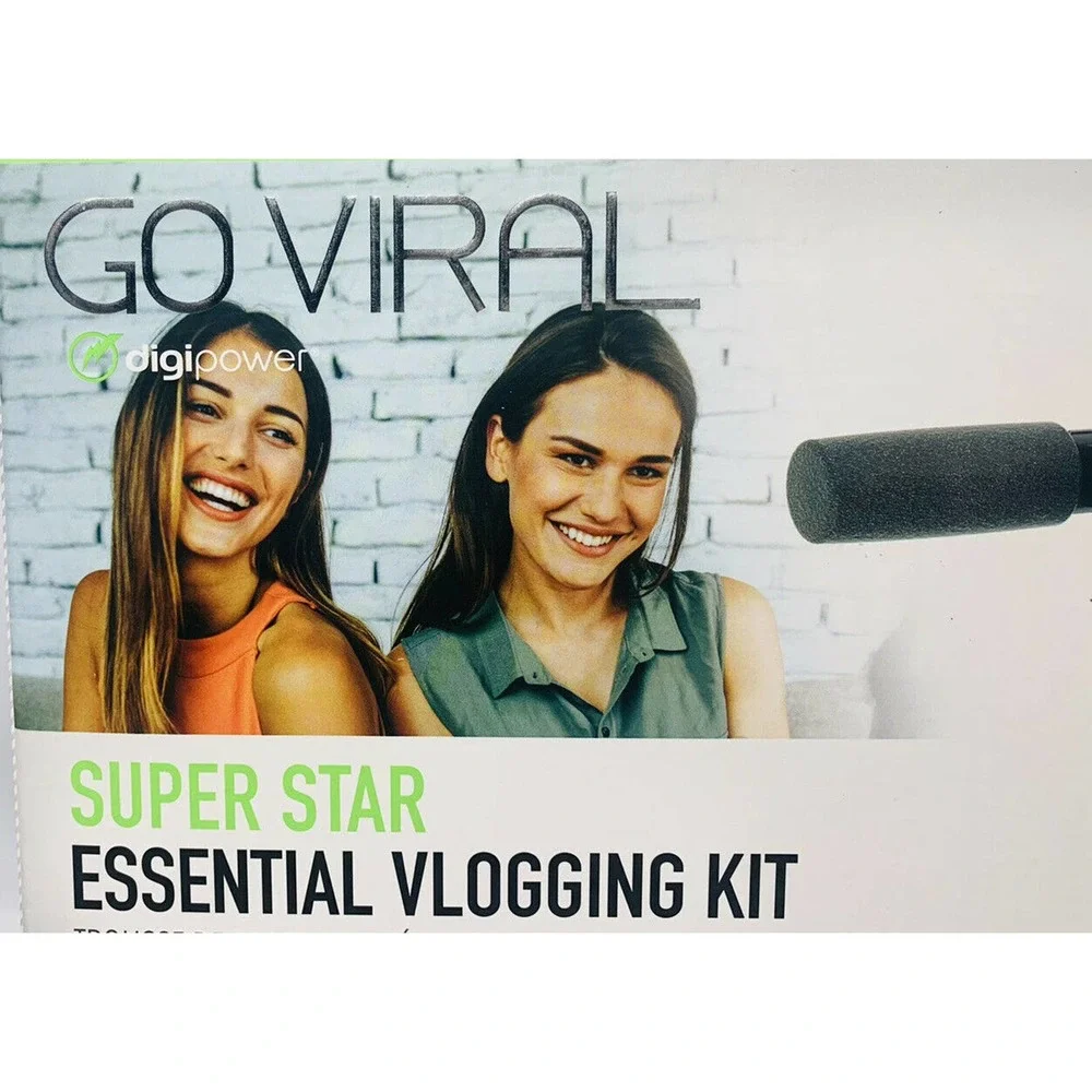 NEW GO VIRAL Super Star Vlogging Kit with LED Light Microphone Tripod & Mount